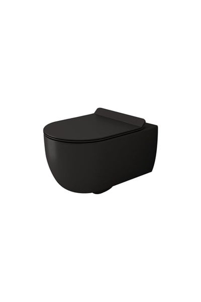 Bocchi 1417-005-0128 V-Tondo Rimless Kısa Asma Klozet Parlak Siyah  Kapak Dahil