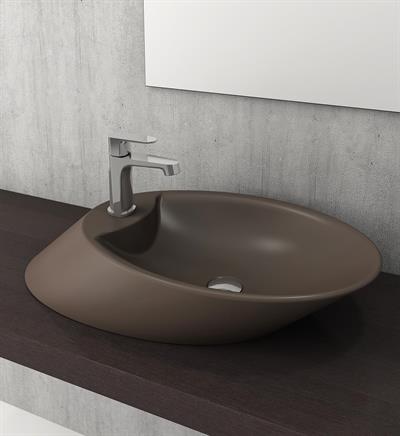 Bocchi 1021-025-0126 Vessel Batarya Banklı Çanak Lavabo 72 cm Mat Kahve