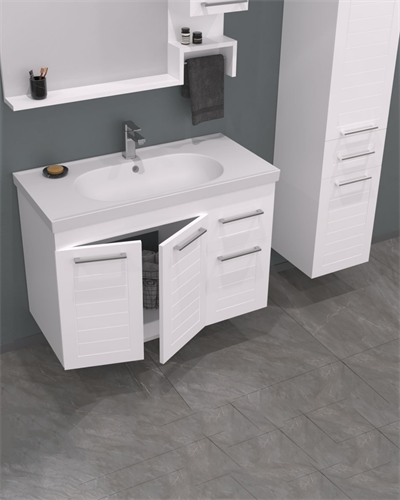 Orka Perge 100 cm Banyo Dolabı Takım Parlak Beyaz