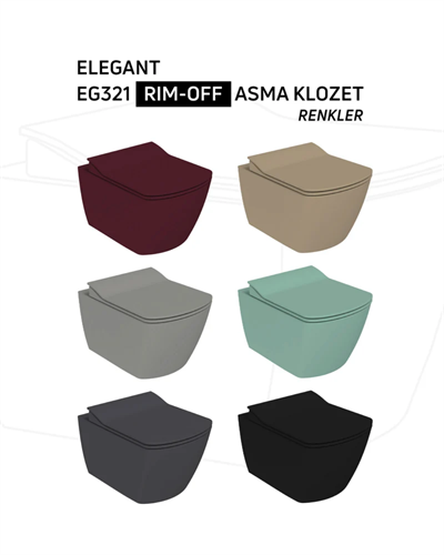 Creavit Elegant Rim-Off Duroplast Yavaş Kapanan Klozet Kapaklı Mat Cappuccino Set EG321-00CM