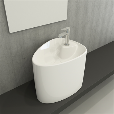 BOCCHİ Etna Tezgah Üstü Monoblok Lavabo Batarya Banklı P. Beyaz