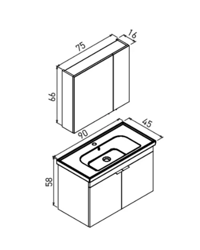 Orka Desna 90 cm Takım Ayna Dolaplı Antrasit