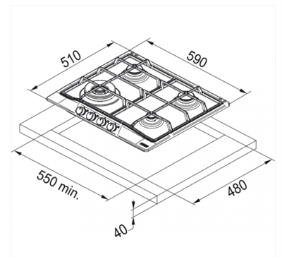 FRANKE Classicline FCH 604 4G TC ON Nero Ocak 106.0739.523