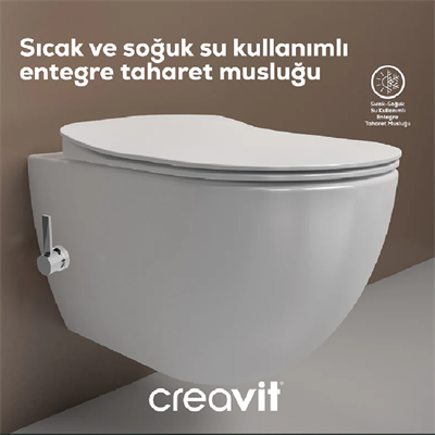 Creavit FE322 Free Rim-Off Kanalsız Asma Klozet Entegre Taharet Musluklu (Sıcak + Soğuk)
