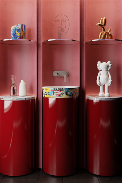 Creavit LP140 Loop Yuvarlak Çanak Lavabo Ø40 cm Grafiti Desen Uygulamalı