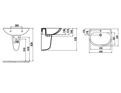 Creavit SD060 Sedef Yarım Ayak Lavabo 45X60 cm Beyaz
