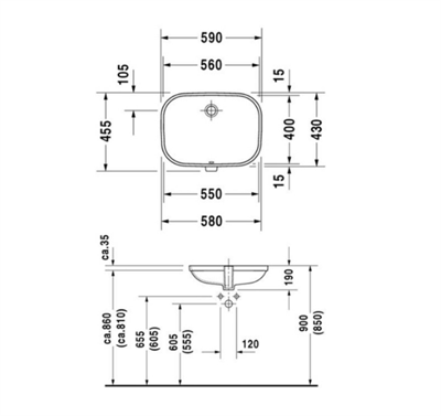 Duravit 0338560000 D-Code Tezgah Altı Lavabo 56 cm