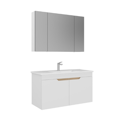 Orka Lena 100 cm Ayna Dolaplı Kapaklı Banyo Dolabı Takımı Mat Beyaz