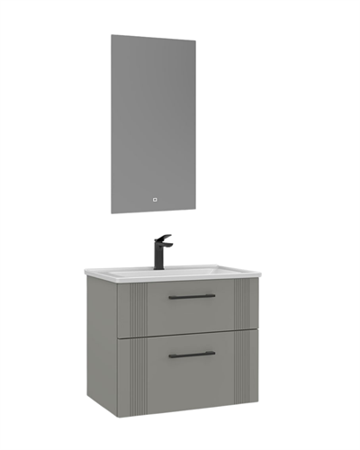 Orka Bari 85 cm Banyo Dolabı Takımı Led Aynalı Mat Kaşmir