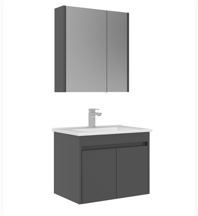 Orka Arno Kapaklı 65 cm Banyo Dolabı Takımı Parlak Antrasit Armatür Hediyeli