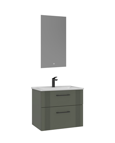 Orka Bari 65 cm Banyo Dolabı Takımı Led Aynalı Mat Yeşil