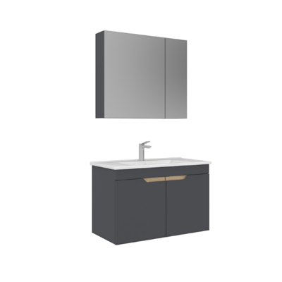 Orka Lena 85 cm Ayna Dolaplı Kapaklı Banyo Dolabı Takımı Antrasit