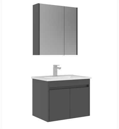 Orka Arno Kapaklı 65 cm Banyo Dolabı Takımı Parlak Antrasit Armatür Hediyeli