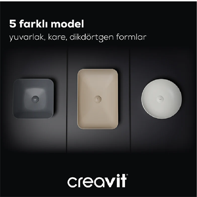 CREAVİT UL060-00SM Ultra Tezgah Üstü 40X60 cm Mat Siyah Lavabo