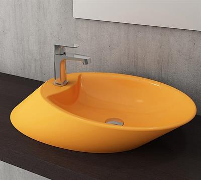 Bocchi 1021-021-0126 Vessel Batarya Banklı Çanak Lavabo 72 cm Mandalina Sarısı