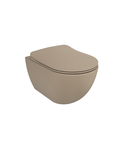 Creavit Free Rim-Off Duroplast Yavaş Kapanan Klozet Kapaklı Mat Cappucino Set FE322CM