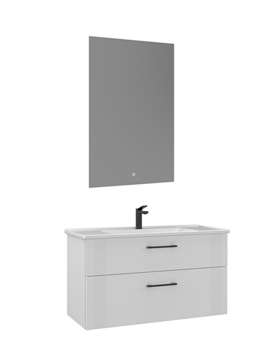 Orka Bari 100 cm Banyo Dolabı Takımı Led Aynalı Mat Beyaz
