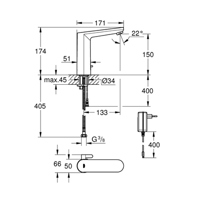 Grohe Fotoselli Lavabo Bataryası Elektrikli Çift Su Giriş 36421001