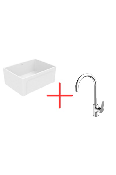 Creavit ES061 Esse 61 cm Beyaz Seramik Eviye ve Mutfak Bataryası Seti