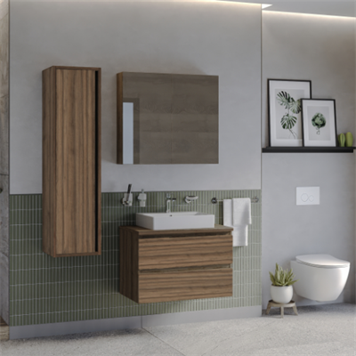 Creavit  Alinda Lavabo Dolaplı ve Aynalı Dolap Takımı Naturel Çam 60 cm