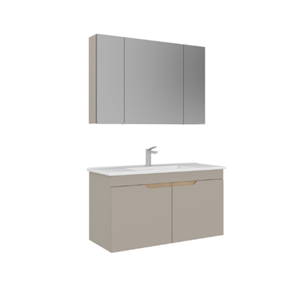 Orka Lena 100 cm Ayna Dolaplı Kapaklı Banyo Dolabı Takımı Mat Çöl Beji