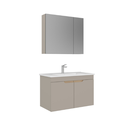 Orka Lena 85 cm Ayna Dolaplı Kapaklı Banyo Dolabı Takımı Mat Çöl Beji