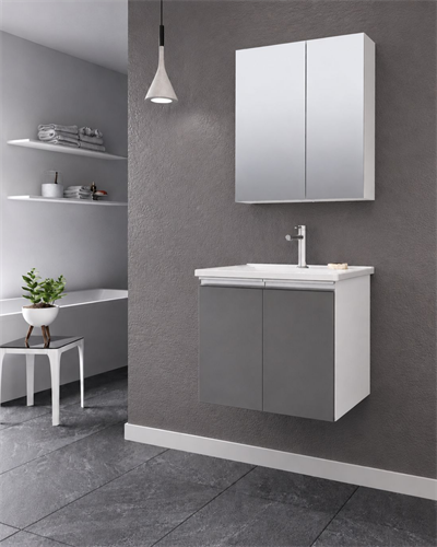 Orka Terme 60 CM Kapaklı Banyo Dolabı Takım Parlak Gri