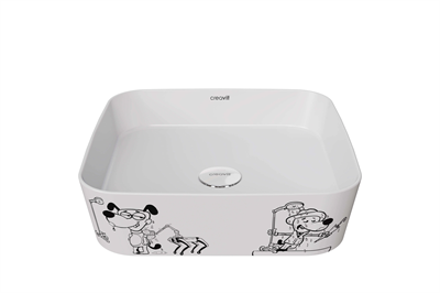 CREAVİT LP040 Kare Çanak Lavabo 40 cm Karikatür Desen Uygulamalı