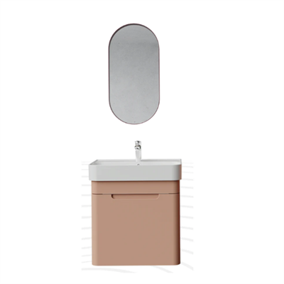 Creavit CO0060.42 Colorit Çekmeceli Lavabo Dolabı 60 cm Ve Oval Ayna  Şeftali Tüyü
