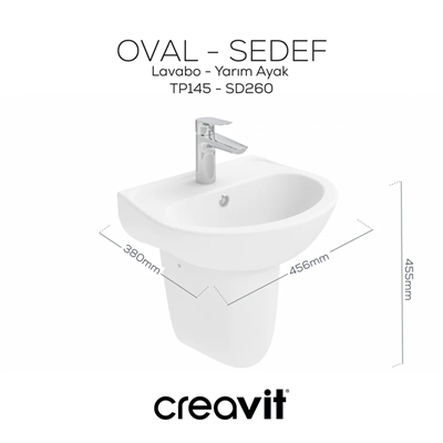 CREAVİT Yarım Ayaklı Lavabo Oval 36x45 Cm Tp145