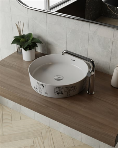 Creavit LP140 Loop Yuvarlak Çanak Lavabo Ø40 cm Karikatür Desen Uygulamalı