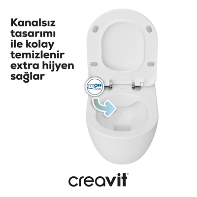 CREAVİT Rim-Off Kanalsız Klozet Ve Yavaş Kapanır Kapak FE322