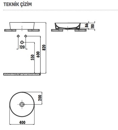CREAVİT Ultra Yuvarlak Çanak Lavabo Ø40 cm UL140