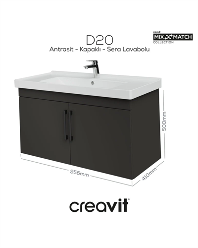 Creavit D20 Kapaklı Lavabo Dolabı 100 cm Antrasit