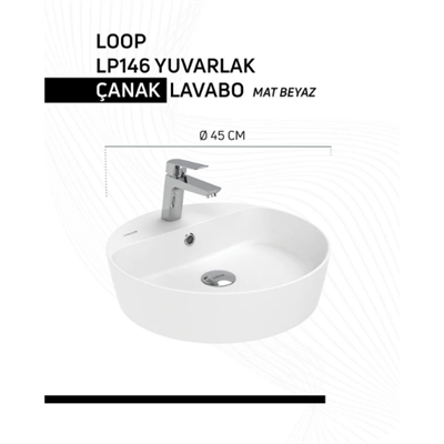 Creavit LP146 Loop 45cm Masa Üstü Çanak Lavabo Mat Beyaz
