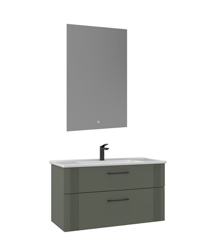 Orka Bari 100 cm Banyo Dolabı Takımı Led Aynalı Mat Yeşil