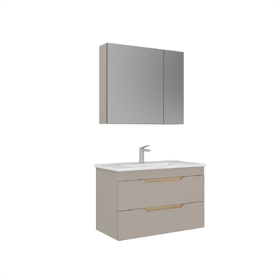 Orka Lena 85 cm Ayna Dolaplı Çekmeceli Banyo Dolabı Mat Çöl Beji