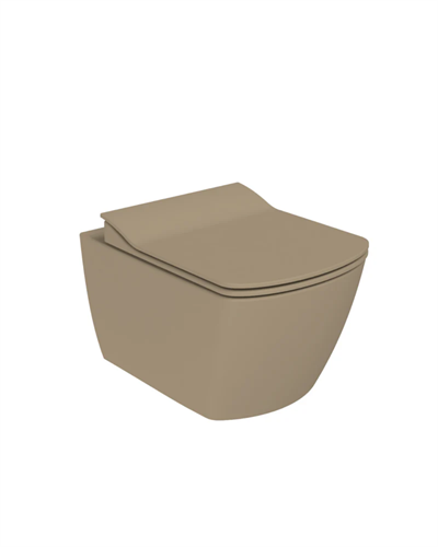 Creavit Elegant Rim-Off Duroplast Yavaş Kapanan Klozet Kapaklı Mat Cappuccino Set EG321-00CM