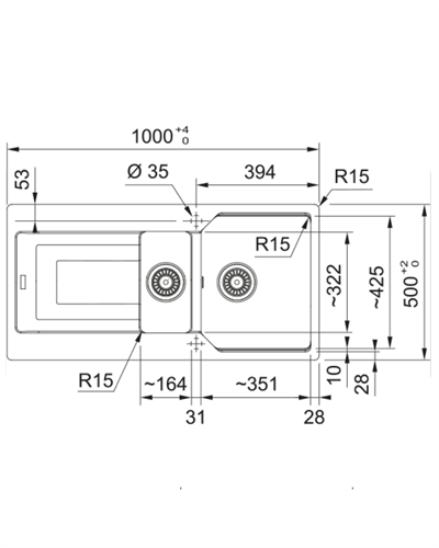 FRANKE Urban UBG 651-100 1,5 Göz Nero Tezgahüstü Evye