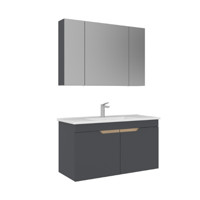 Orka Lena 100 cm Ayna Dolaplı Kapaklı Banyo Dolabı Takımı Antrasit