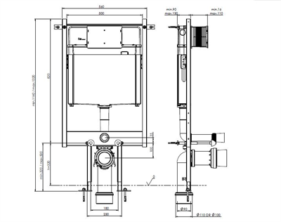 Bocchi 8010-1002 ALÇI PNL İÇİ DUVAR ÖNÜ 3/6 LT PİS SU ÇIKIŞLI 90 MM 12CM
