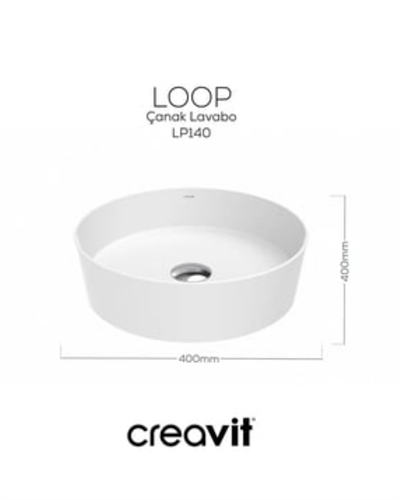 CREAVİT LP140 Loop Yuvarlak Çanak Lavabo Ø40 cm