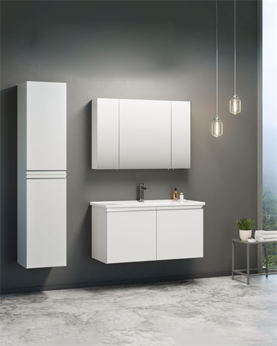 Orka Terme Kapaklı 100 cm Parlak Beyaz Banyo Dolabı