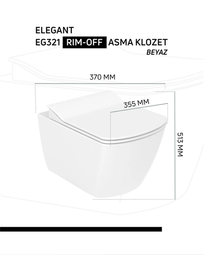 Creavit Elegant Rim-Off Yavaş Kapanan Klozet Kapaklı Parlak Beyaz Set EG321-00