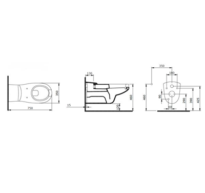 Bedensel Engelli Asma Klozet ve Kapağı 75cm Siyah