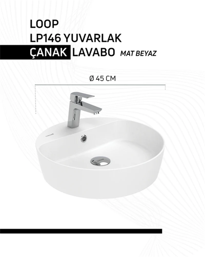 Creavit Loop 45cm Masa Üstü Çanak Lavabo Mat Beyaz LP146-00MB