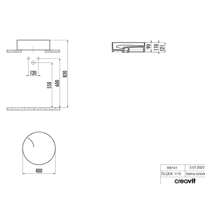Creavit RB141 Ruby Tezgah Üzeri Lavabo Ø40 cm İnci Mat Beyaz