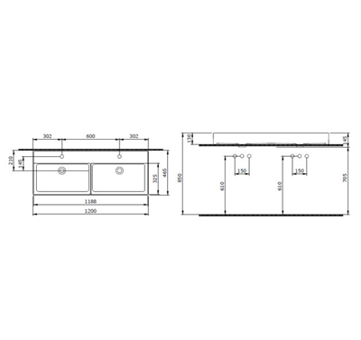 Bocchi Milano Çift Gözlü Lavabo 120 cm Mat Beyaz