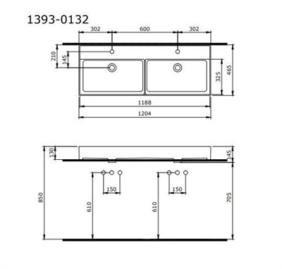 Bocchi Milano Çift Gözlü Lavabo 120 cm Mat Kaşmir