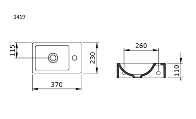 Bocchi Milano Dar Sağ Lavabo 37 cm Mat Antrasit